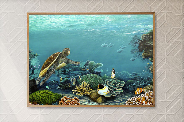 Original Coral Reef Art Print - Gracious Turtle